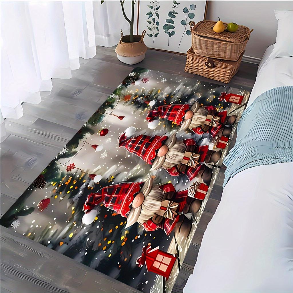 1pc 2D Flat Christmas Gnome Round Rug, Machine Washable, Non-Slip, Easy Clean, for Living Room & Bedroom