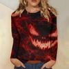 Women's Long-sleeved Loose-necked Halloween Print Casual Top, Suitable for Holiday Parties