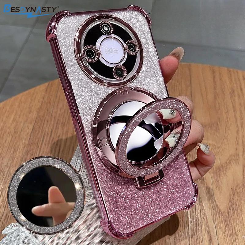 For Honor Magic 8 Lite 8 PRO Magic 7 6 5 Lite For Honor 400 Lite Mirror Glitter Holder Case Plating Airbag Back Cover