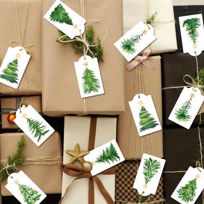 60 kaarten Kerst Waterverf Denneboom Cadeaulabels Feestelijke Hanglabels Decoratie voor Geschenkdoos Cadeaulabels met 30m Hennep Touw