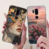 Para LG G7 ThinQ Funda Silicona Negra Gato Lindo Flores de Moda Trasera Pintada Genial Para LG G7ThinQ Funda de Teléfono LMG710EM