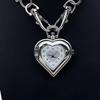 Vintage Heart Pendant Necklace Retro Pocket Watch Charm Neckchain Lobster Clasp Chain Jewelry for Women Men Gift