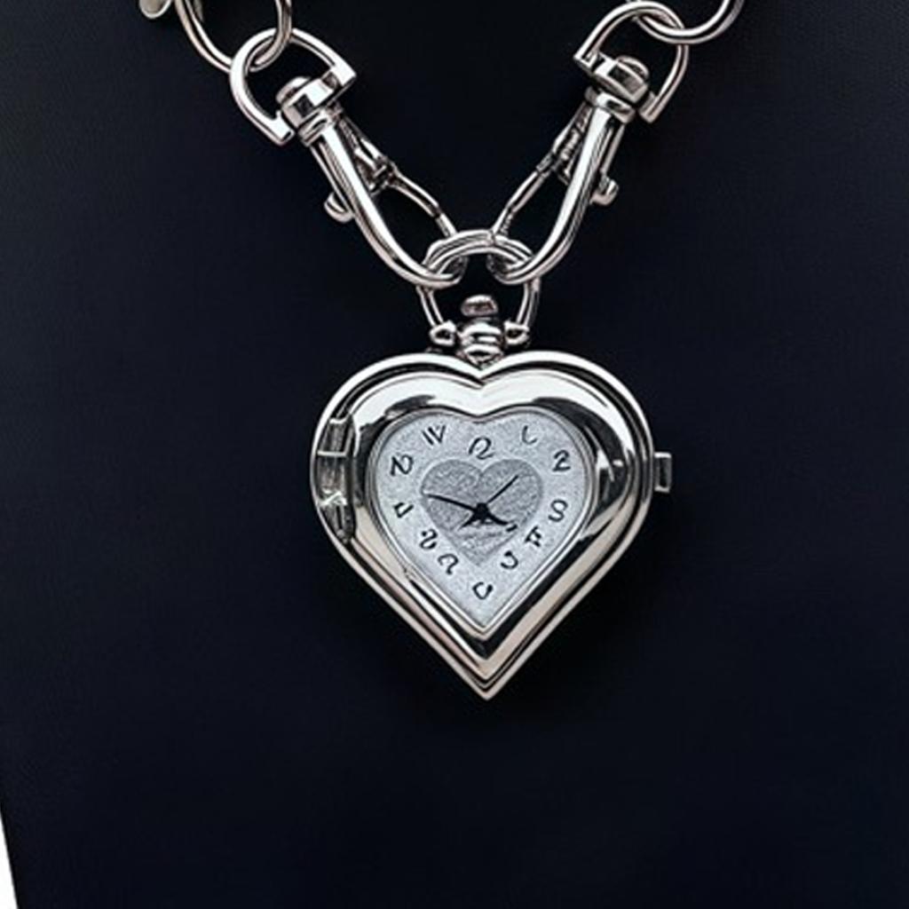 Vintage Heart Pendant Necklace Retro Pocket Watch Charm Neckchain Lobster Clasp Chain Jewelry for Women Men Gift