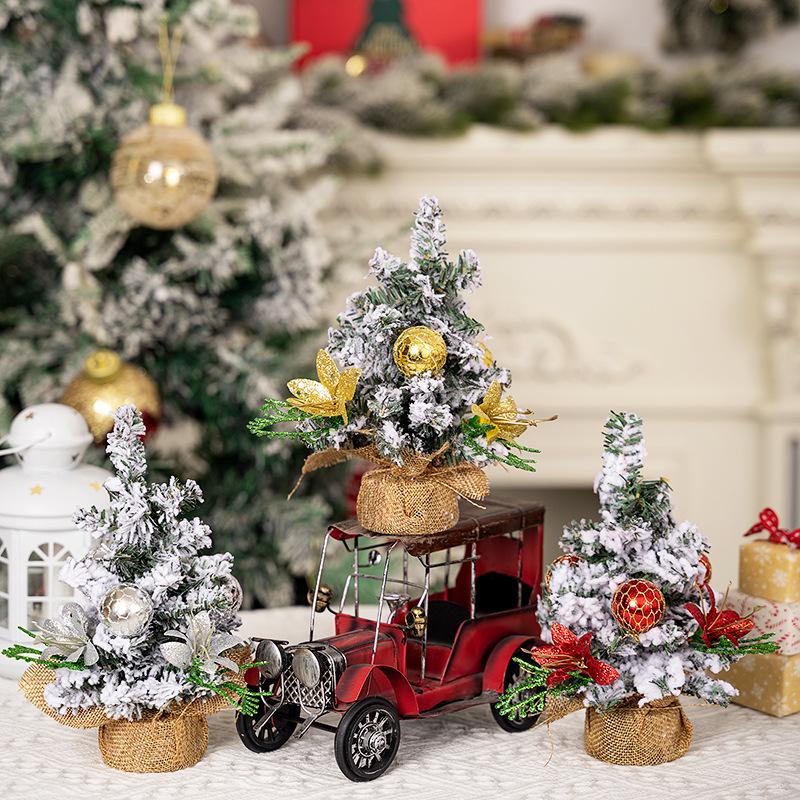 Haobei Christmas Tree Mini Ornaments - Festive Atmosphere Desktop Decorations with Snow Simulation