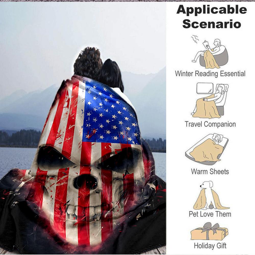 1pc Patriotic Skull Blanket, Lightweight Flannel Blanket For Sofa, Bed, Travel, Camping, Living Room, Office, Couch, Chair228