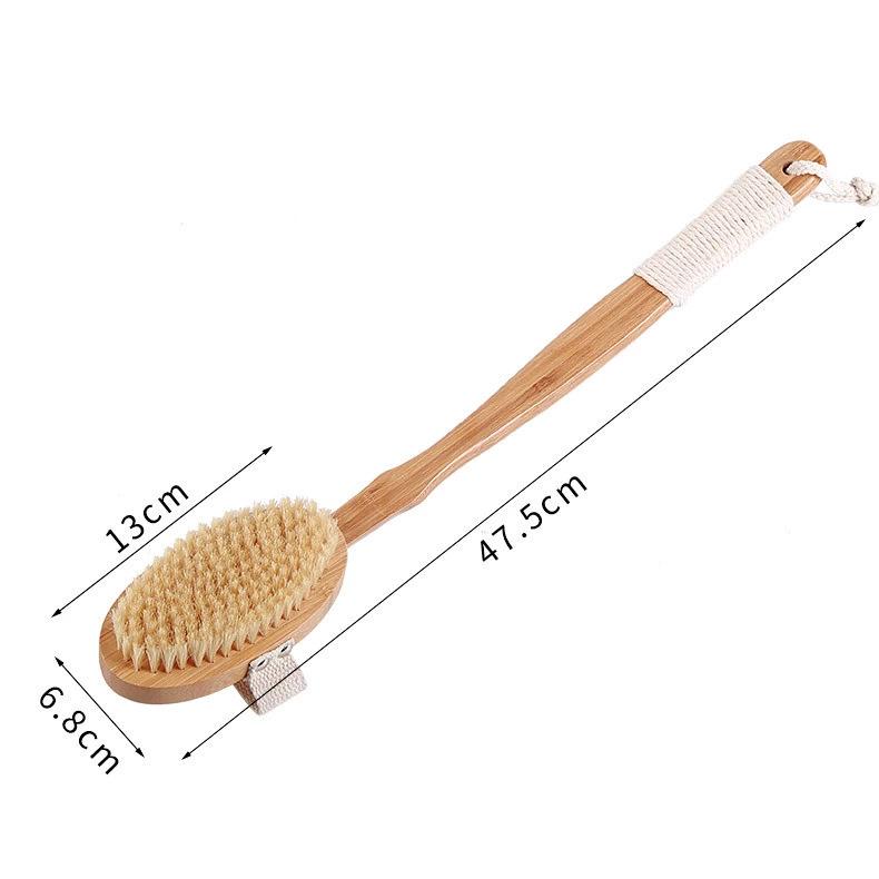 

Premium Bamboo Long-Handled Curved Boar Bristle Bath Brush & Detachable Back Scrubber