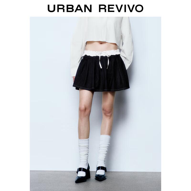 UR Women s Color Block Drawstring Denim Mini Skirt L