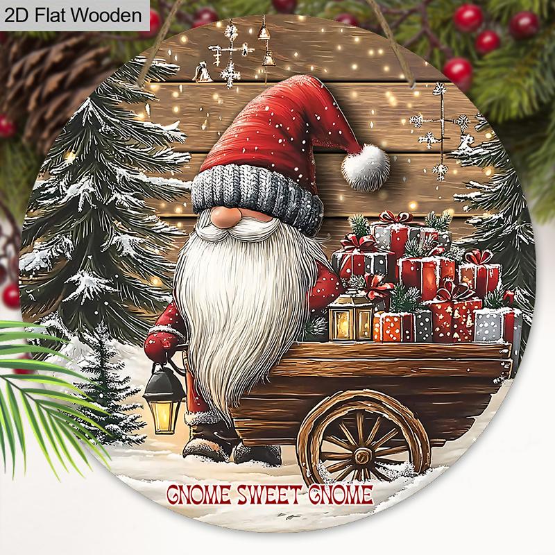 Warm Winter Christmas Wooden Sign with Sweet Gnome Pattern - Navidad Plaque for Front Door, Wall Hanging Decor - Ideal Christmas Decoration
