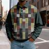 Men's Casual Loose Colorblock Print Lapel Button Long Sleeve Top