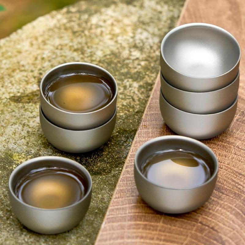 Pure Titanium Double-layer Small Tea Cup Home Outdoor Camping Portable Tea Set Heat-insulating Coffee Cup Brewing Tea Cup 50ML