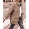 Lamb Wool Coat for Women Long Sleeves Turndown Collar  Medium Length Cotton Jacket Solid Color Warm Comfortable Autumn and Winter