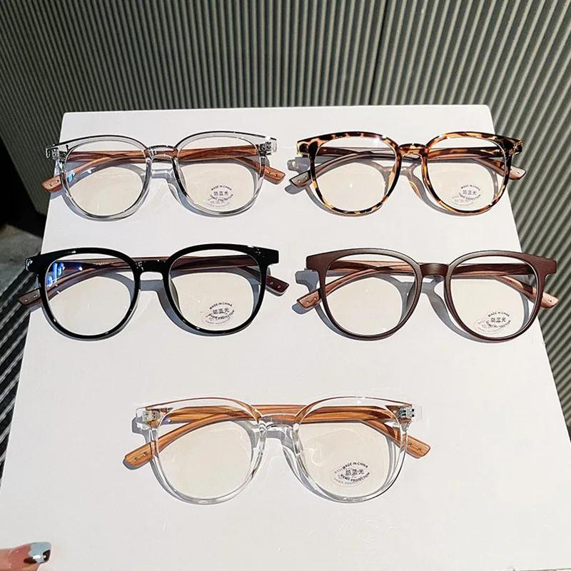 Vintage  Anti-Blue Light Eyeglasses Women Computer Goggles Optical Spectacle Eyewear Korean Fashion Wood Leg Plain Glasses