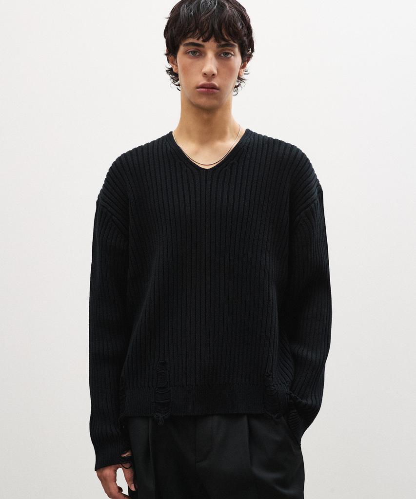 SUARE Detroit Cotton V-Neck Knit Black