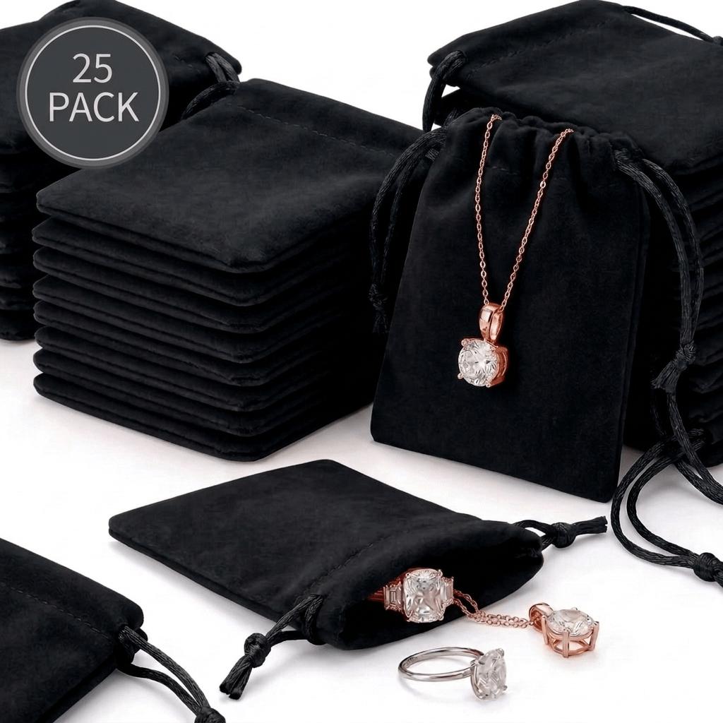 

Gift For Her/Him: 25Pcs Plush Velvet Jewelry Storage Bag Set, Small Drawstring Gift Bags For Jewelry Storage, 14 Colors Mini Jewelry Bags For Rings 25PCS чёрный