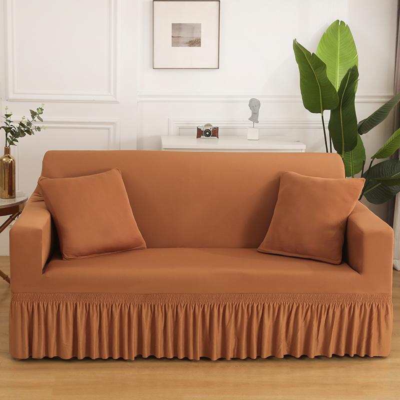 High Elastic Stretchable Cushion Couch Sofa Cover with Skirt Seersucker Sofa Slipcover Easy Fitted  Furniture Protector