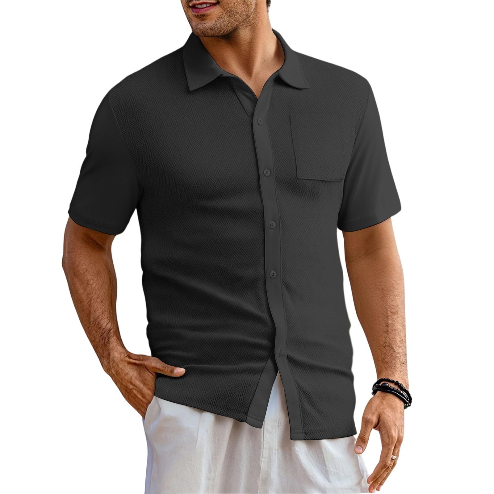 

Мужская однотонная классическая рубашка с короткими рукавами в спортивном стиле XL чёрный