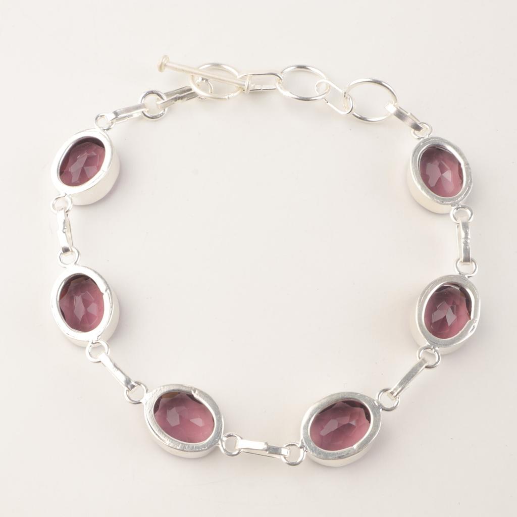 Rhodolite Gemstone 925Sterling Silver Handmade Bracelet Jewelry For Anniversary RB-5-15