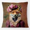Fashion Animals Portraits Poster Zebra Tiger Leopard Lion Giraffe Fox Moose With Floral Cushion Cover Decorative Pillow Case