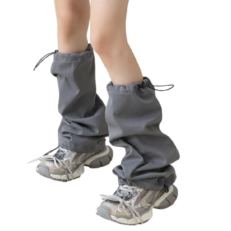 Harajuku Cargo Leg Cover with Adjustable Drawstring Motorcycle Punk Baggy Footless Socks Leg Warmer Gaiters for Women