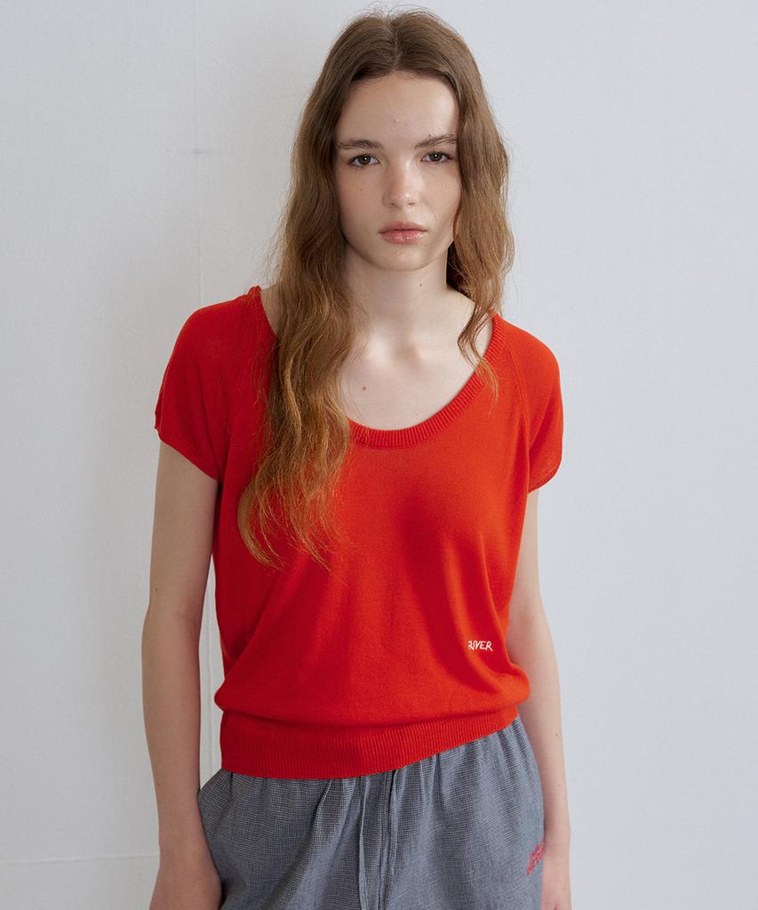 Peulibeo07 Linen Raglan U-Neck Knit [Frsp07Tn03]_Red