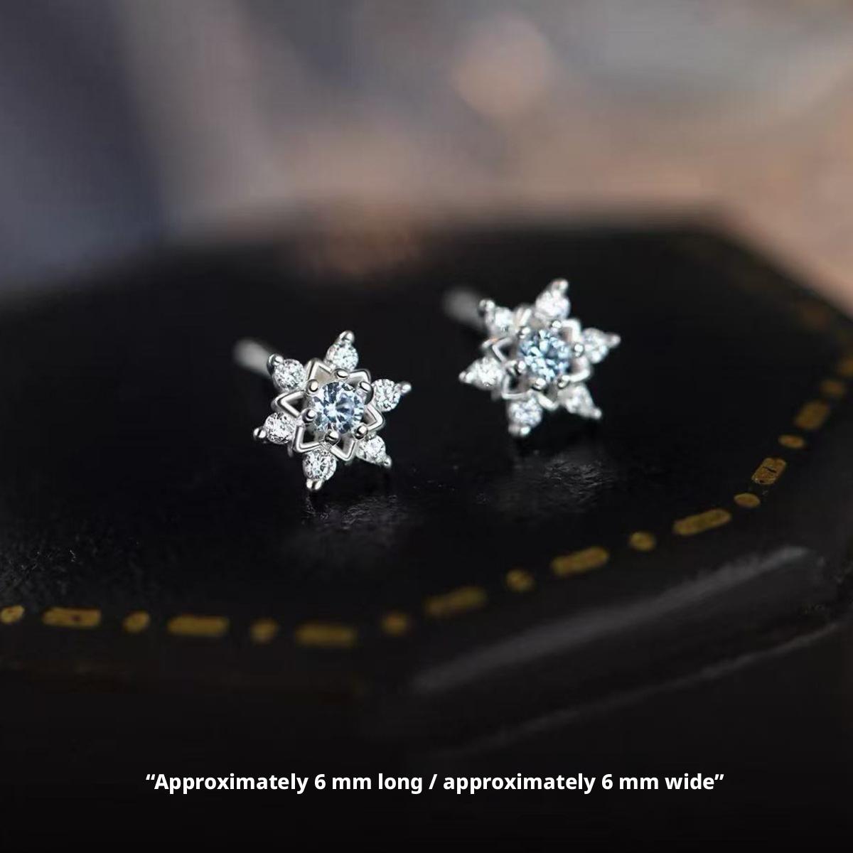 925 Sterling Silver Needle Snowflake Stud Earrings for Women, Shiny Blue Zircon Cute Winter Earrings Fashion Jewelry Snowflake Earrings