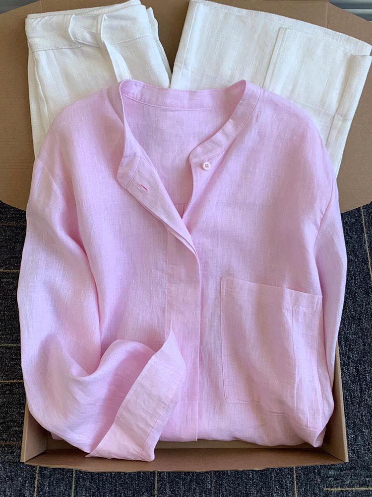 Women's Pink Tencel Linen Summer Shirt Jacket - Lightweight, Stylish, and Sun Protection Top