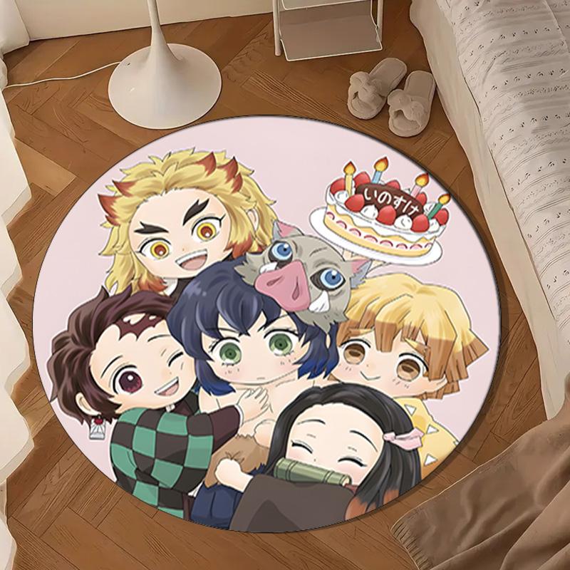 Happy Birthday Celebration Demon Round Mat, Anti-slip Circle Carpet Chair Rug For livingroom,Bedroom, Doormat Home Decor Gift Christmas Gifts