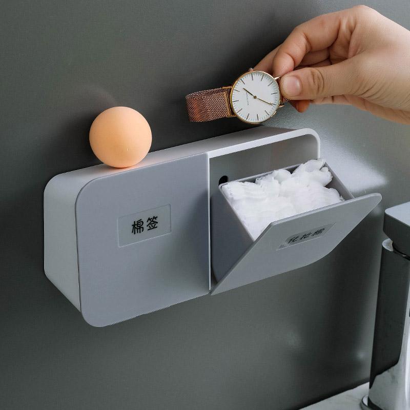 

Wall Mounted Holder Storage Organization Wall Mounted Bathroom Container for Qtip Cotton Swabs White Gray