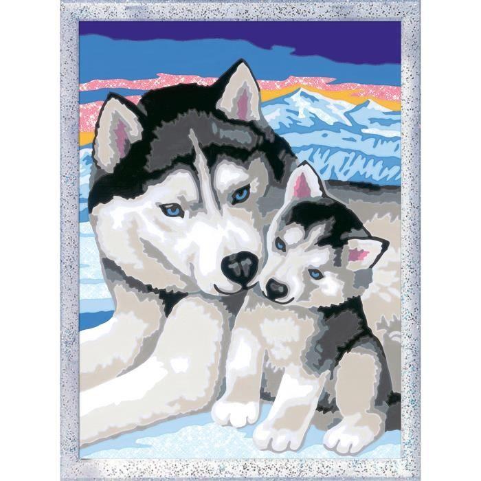 CreArt Kids 18x24cm Doux bisous de Husky, Kit de peinture par numéros Numéro d'Art, Dès 7 ans, 25829, Ravensburger