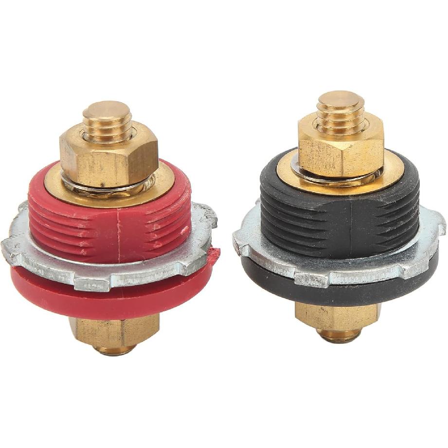 Car Thru Panel Battery Terminal Connector 2 Pcs, 3/8in Automotive Feed Thru Battery Terminal Connectors with Silicone Terminal Covers, Solid Zinc and