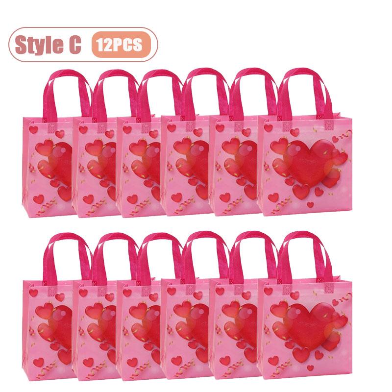 

12-24PCS Reusable Valentines Gift Bag Non Woven Fabric Pink Heart Handle Tote Foldable for Party Wedding Birthday Packaging 23X22X11CM