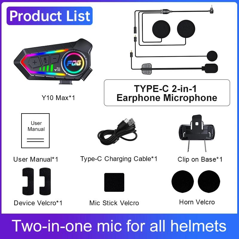 KEBIDUMEI Bluetooth 6.0 Motorcycle Intercom Helmet Headset with RGB Ambient Light Noise Reduction Earphone Wireless Interphone