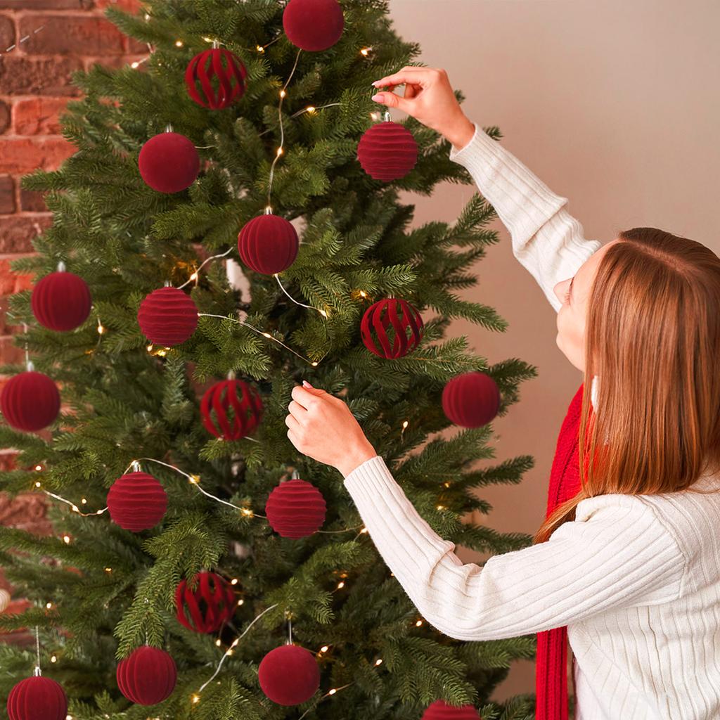 2.36 Inch Christmas Tree Ornaments, Velvet Balls, 20 Pieces Flocked Decorative Ball Ornaments Set, For Christmas 2024, Red