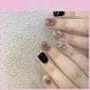 Handmade Nail Sticker Set With Black Shiny Rhinestones Star Suitable Patterns