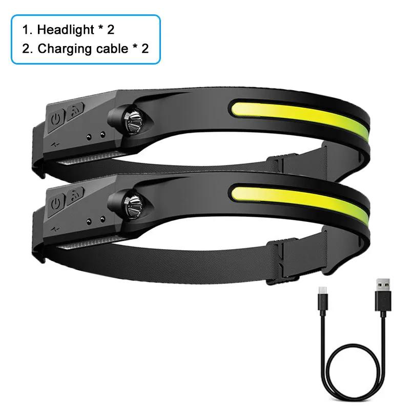 1~20Pack Headlamp USB Rechargeable LED Sensor Flashlight XPE+COB Torch Camping Waterproof Headlight for Fishing Lantern