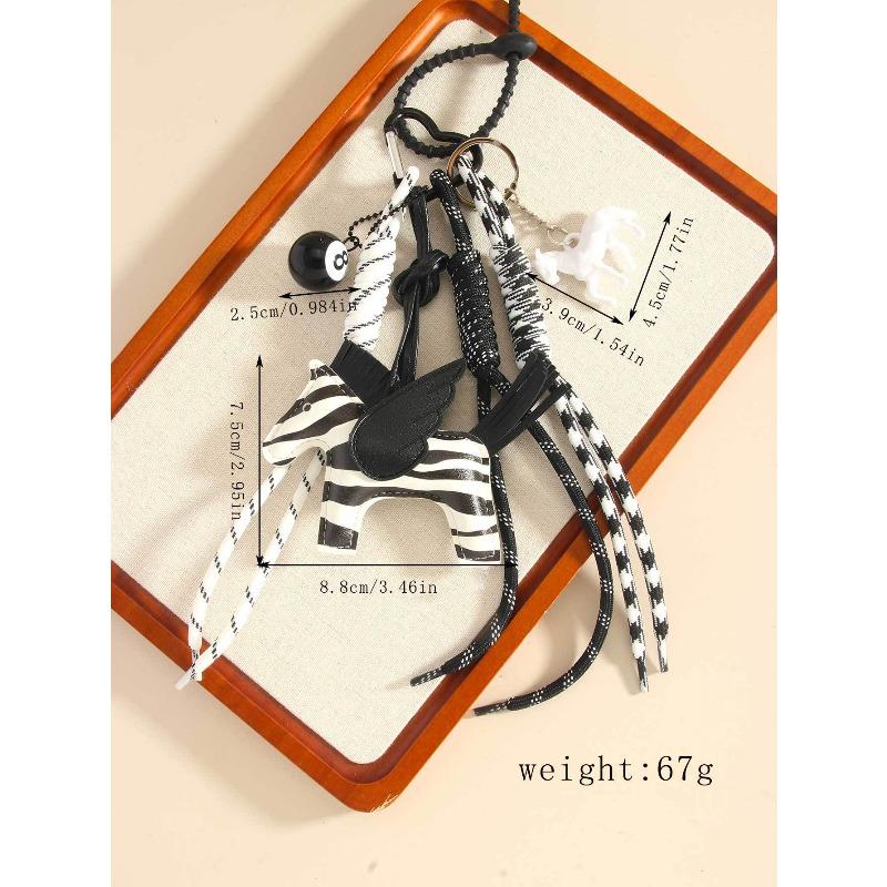 Department of cute leather little pegasus pendant pony black eight braided rope keychain high-end bag hanging very complicated DIY