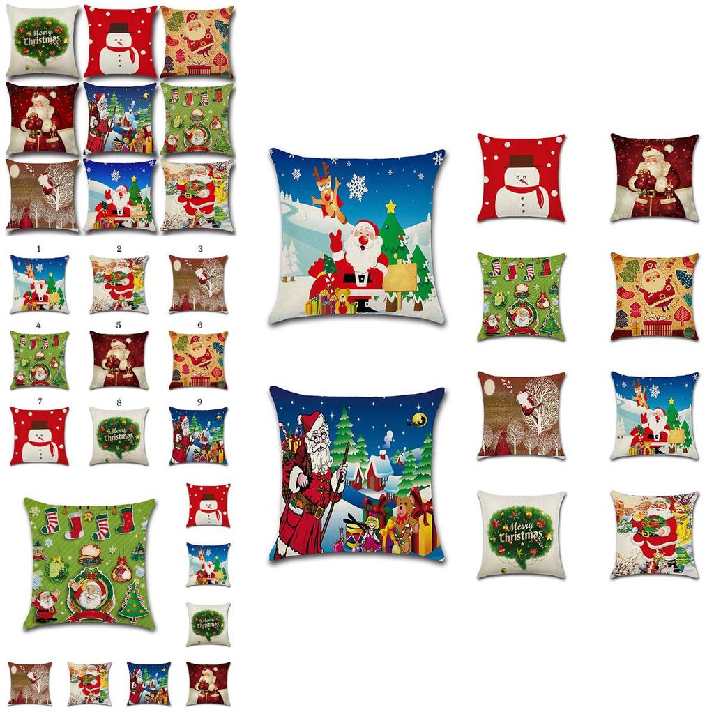 Charming Happy Christmas Linen Sofa Cushion Cover Vibrant Holiday Decoration