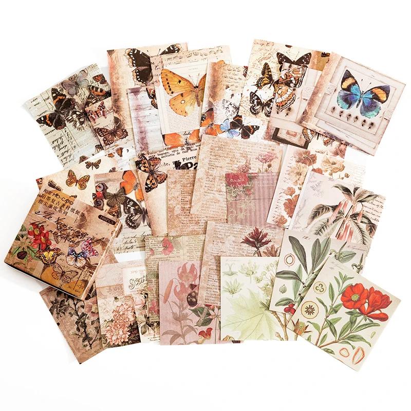 100 Stück/Packung Vintage Memo-Pads Retro Blume Schmetterling Materialpapier für Scrapbooking Journal Tagebuch Dekoration Collage DIY