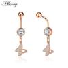 Alisouy 1pc Zircon Sexy Long Belly Ring Star Sun Moon Heart Navel Piercing Surgical Steel Women Belly Button Ring Navel Jewelry