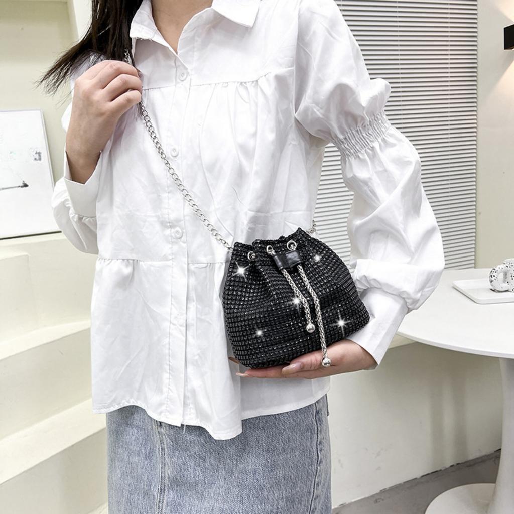 Bolso de Mano Nuevo Moderno y Elegante para Mujeres, Bolso de Hombro Diamantado Texturizado, Bolso de Cadena a la Moda, Bolso Diagonal Tipo Cubo de Agua
