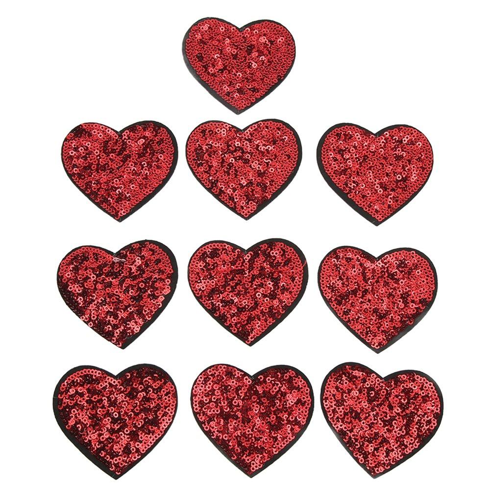 10pcs Heart Shape Iron On Patches Red Color Embroidered Applique Heart Patches Clothing Decor