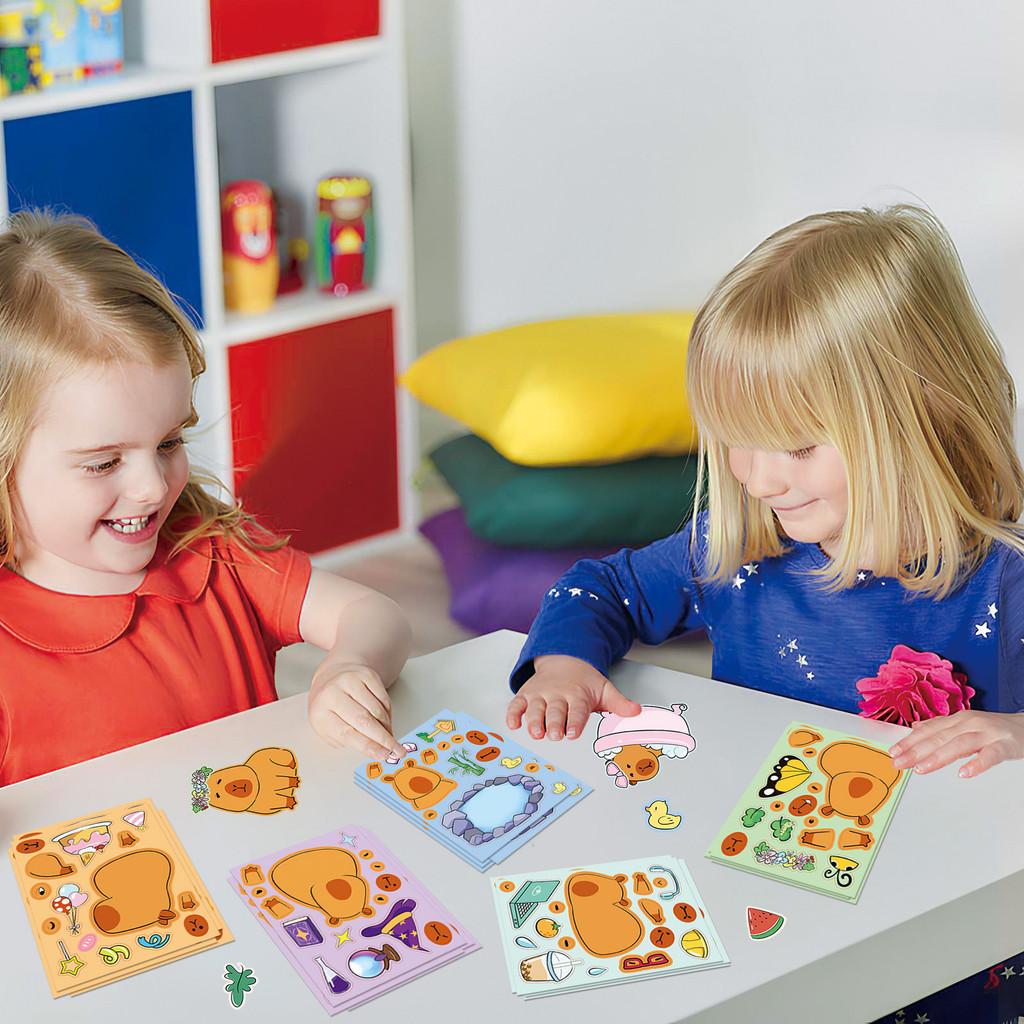 8PCS Capybara Puzzle Stickers for Children DIY Capybara Cartoon Animal Puzzle Parent-child Interaction Make A Face Stickers