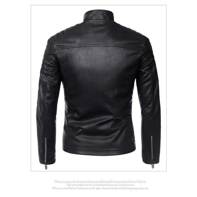 Весенне-осенняя кожаная куртка с воротником-стойкой — фото 4