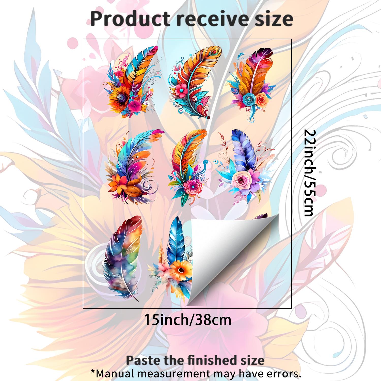 

Creative Watercolor Colorful Feather Flower Static Cling Wall Sticker for Living Room Bedroom Home Decor 38x55cm разноцветный