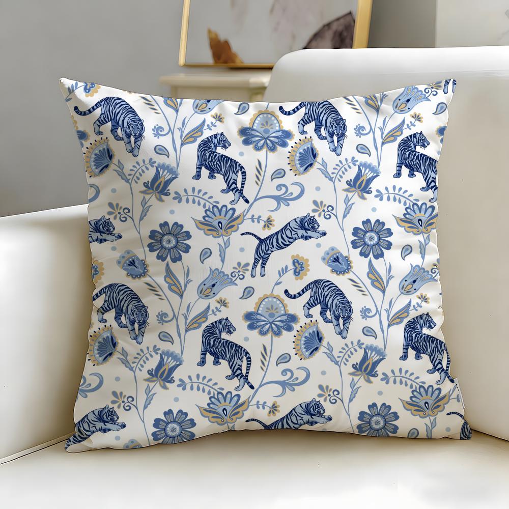Pattern Theme Tropical Tiger Pattern Cushion Cover Soft  EasyWash Pillow Case  Versatile for Couch Bed Travel and Office