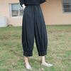 Women's Solid Color Elastic-Waist Loose Wide-Leg Cropped Pants