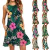 Vestido de Playa de Moda para Mujer sin Mangas Cuello Redondo Estampado Floral