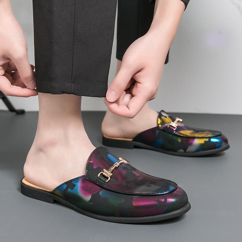 Men s Sandals Clogs Summer Flats Dress Shoes White Sandals Casual Backless Multicolor Leather Shoes Large Size 38 разноцветный