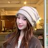 Curly Striped Woolen Hat for Women In Spring and Autumn Breathable and Versatile Pullover Knitted Hat Cold Proof and Warm, Ear-protecting Pile Hat