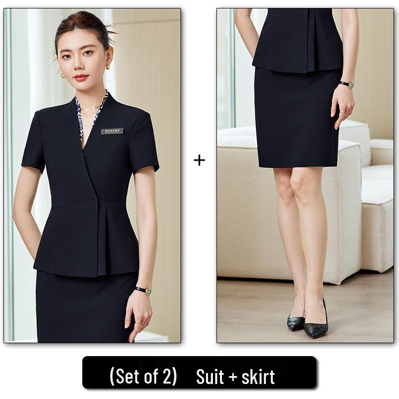 Women's Summer Elegant Suit Set - Stylish Co-ord Skirt for Beauty Salon & Jewelry Store Staff
